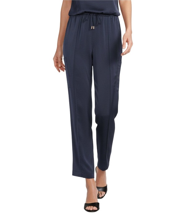 スカイズアブルー レディース ボトムス 心地好いズボン下 カーゴパンツ Skies Are Blue Pintuck Drawstring Coordinating Cargo Pants Navy 米国海軍