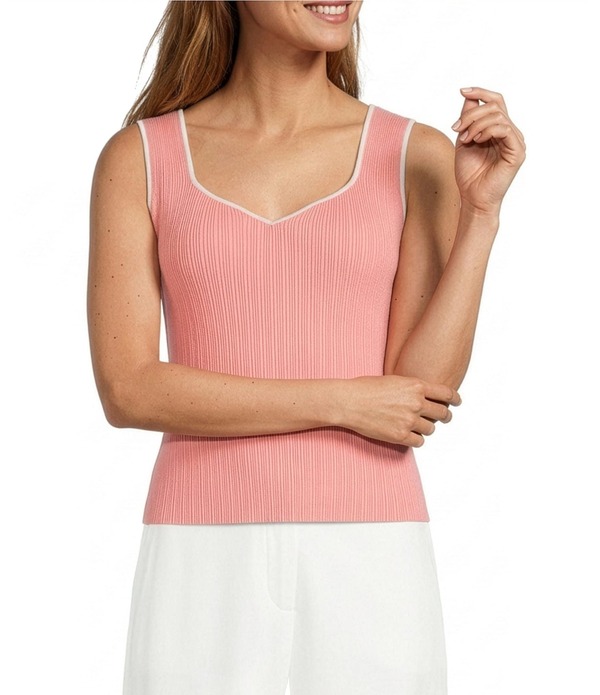 スカイズアブルー レディース トップス シャツ Vネック ノースリーブ コントラスト ニット Skies Are Blue Knit V-Neck Sleeveless Contrastrim Tank Coral White ホワイト｜ReVida 店