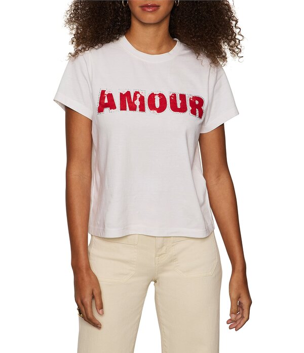 駆け込み寺 レディース トップス プルオーバー 労働者の一団のど首 綿織物 Sanctuary Organicotton Amor Embellished Crew Neck Short Sleeve Tee White With Cherry Lacquer 白いこと