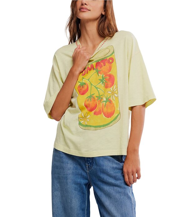 フリーピープル レディース トップス ティーシャツ 労働者の一団のど首 グラフィック Free People In Spring Crew Neck Short Sleeve Graphic Tee Lemon Water Combo