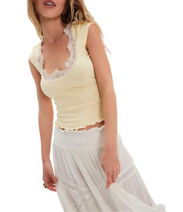 フリーピープル レディース トップス ティーシャツ 旗がしら Free People Oh My Darling Square Neck Cap Sleeve Tee Butter