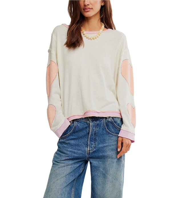 フリーピープル レディース トップス プルオーバー Free People We The Free You\u0027re A Star Scoop Neck Long Sleeve Tee Mini Heart Combo