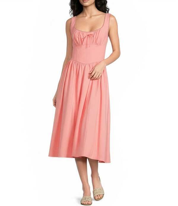 スカイズアブルー レディース トップス 衣裳 ギャザー MIDI ノースリーブ Skies Are Blue Sweetheart Neck Sleeveless Ruched Tie Front Midi Dress Coral コーラル