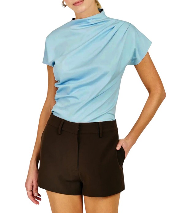 ラインアンドドット レディース トップス ティーシャツ モックネック Line andot Lennon Mock Neck Short Sleeve Top Baby Blue 青碧