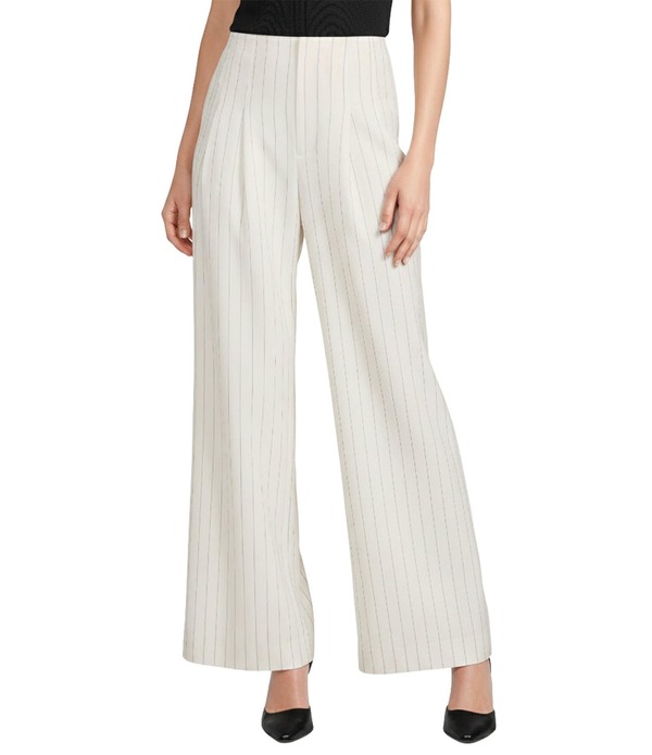 アントニオ メラーニ レディース ボトムス 心地よいズボン下 引っ切り無い リネン Antonio Melani Melinda Linen Stripe Flat Front Straight Leg Pants Ivory/Black 象牙色