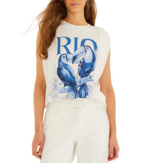 耕園 レディース トップス プルオーバー 労働者の一団のど首 刷り上げる ノースリーブ グラフィック Farm Rio Toucan Rio Graphic Print Crew Neck Sleevelesshoulder Pad Tank Tee Off-White 象牙色