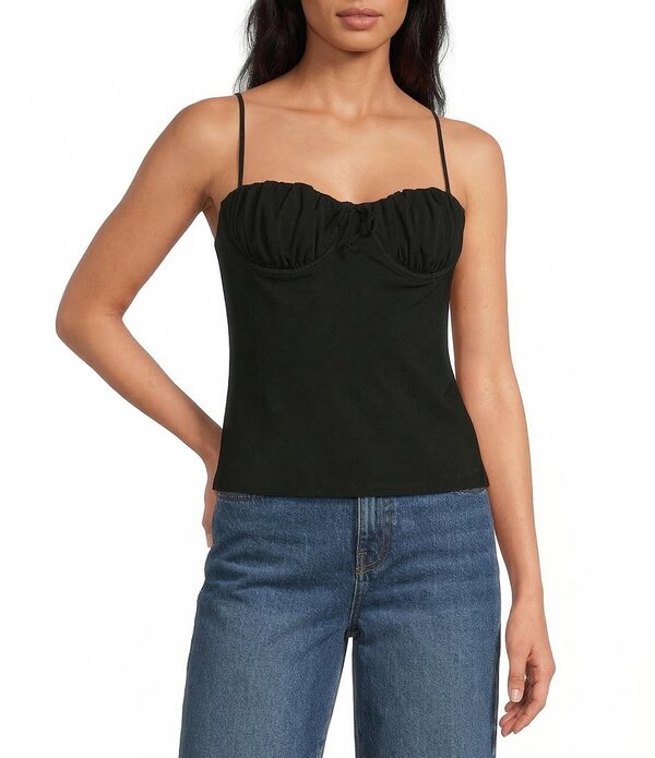 ジャンビニ レディース トップス シャツ ギャザー ノースリーブ ジャージー Gianni Bini Marilyn Matte Jersey Ruched Sweetheart Neck Sleeveless Cami Top Black ブラック｜ReVida 店