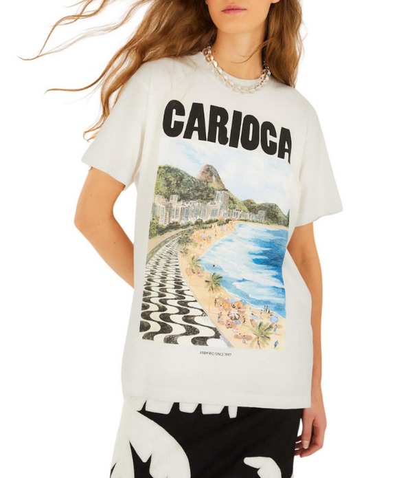 農園 レディース トップス ティーシャツ 労働者の一団のど首 旗がしら ケープ Farm Rio Landscape Carioca Off-White Crew Neck Short Sleeve Relaxed T-Shirt Off-White 象牙色