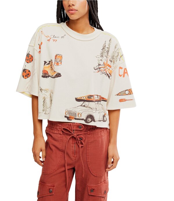 フリーピープル レディース トップス プルオーバー 労働者の一団のど首 グラフィック Free People We The Free Mountain View Crew Neck Short Sleeve Graphic Tee Ivory Combo 象牙色