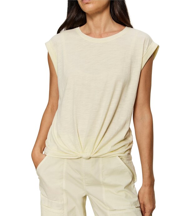 サンクチュアリー レディース トップス シャツ クルーネック ジャージー Sanctuary Knotted Crew Neck Muscle Sleeve Slub Jersey Tee Lemon Drop｜ReVida 店