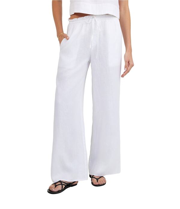 ベラダール レディース ボトムス 心地好いズボン下 ワイドレッグ フラウンス リネン Bella Dahlinen Ruffle Waist Wide Leg Pants White 白いこと