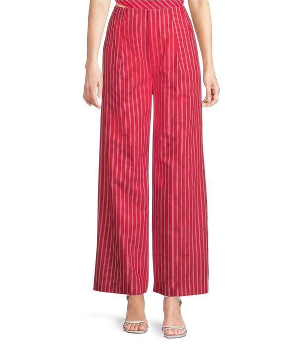 ラインアンドドット レディース ボトムス 心地よいズボン下 ワイドレッグ 刷り上げる Line andot Claudine Stripe Print Wide Leg Coordinating Poplin Pants Red 赤いこと