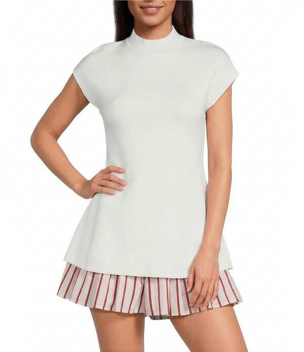ラインアンドドット レディース トップス ティーシャツ モックネック 旗がしら 編み物 Line andot Druna Mock Neck Cap Sleeve Knit Peplum Top Ivory 象牙色