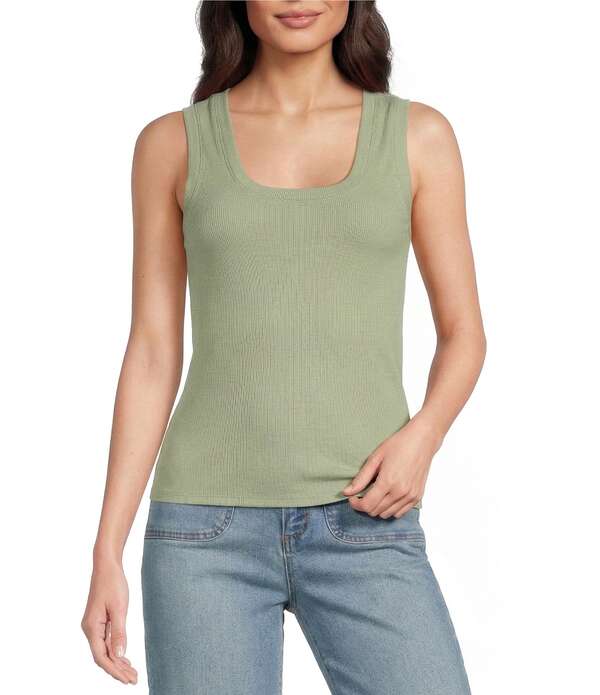 エーラブズエー レディース トップス ティーシャツ 肋材 ノースリーブ 編み物 A Loves A Ribbed Knit Scoop Neck Sleeveless Tank French Lime 菩提樹