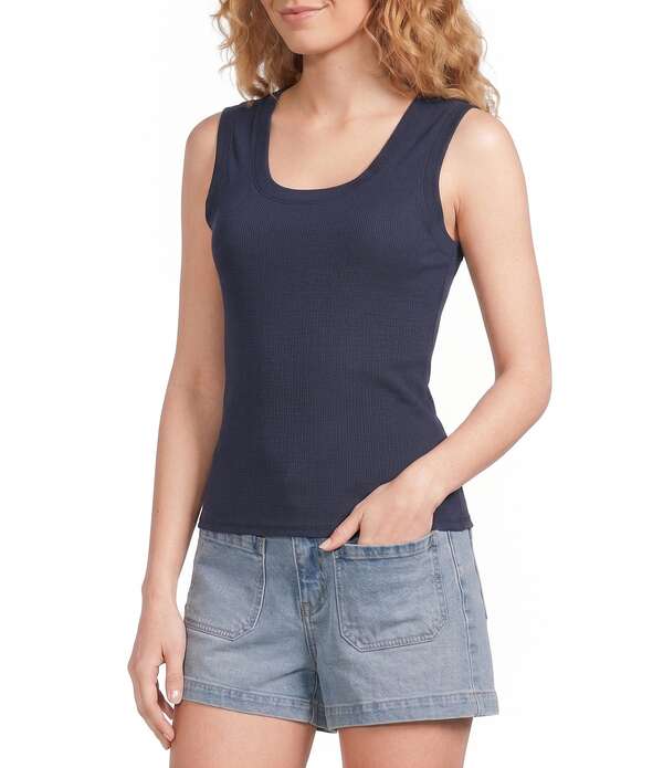 エーラブズエー レディース トップス ティーシャツ 肋材 ノースリーブ 編み物 A Loves A Ribbed Knit Scoop Neck Sleeveless Tank Navy 米国海軍