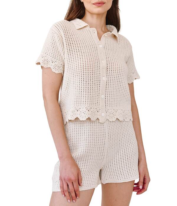 ベラダール レディース トップス シャツ ボタンダウン Bella Dahl Short Sleeve Crochet Button Down Coordinating Shirt Flower Bloom｜ReVida 店