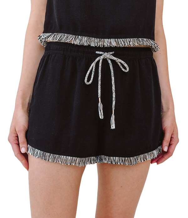 ベラダール レディース ボトムス 二分の一ズボン下・さる股引き 遊撃手ズボン下 フリンジ Bella Dahl Elastic Waist Fringe Coordinating Shorts Black 黒いこと