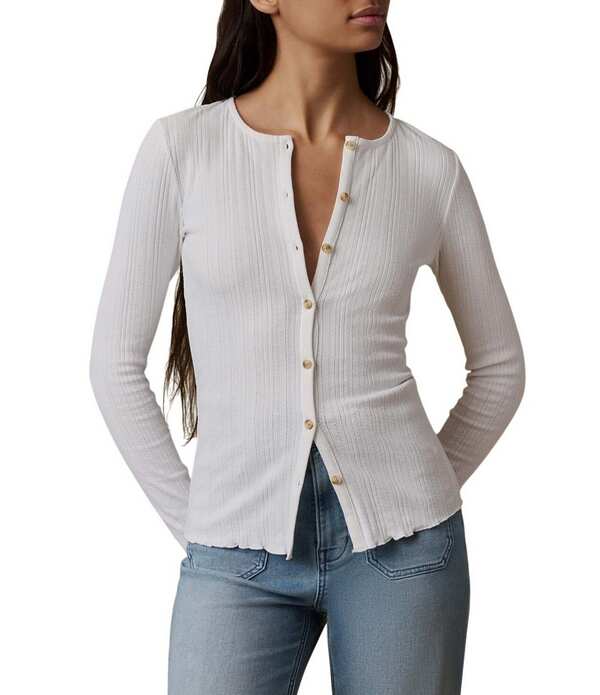 ファレティ レディース トップス ティーシャツ 労働者の一団のど首 編み物 Faherty Pointelle Knit Crew Neck Long Sleeve Top White 白いこと