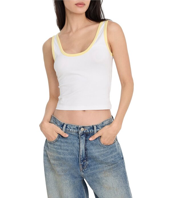 グッドアメリカン レディース トップス シャツ ノースリーブ Good American Scoop Neck Sleevelessuper Stretch Ringer Tank Top White ホワイト｜ReVida 店