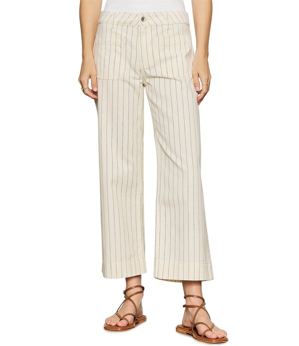 駆け込み寺 レディース ボトムス 心地よいズボン下 刷り上げる クロップド Sanctuary The Marine Pinstripe Printed Cropped Wide-Leg Twill Pants Bleached White Pinstripe 白いこと