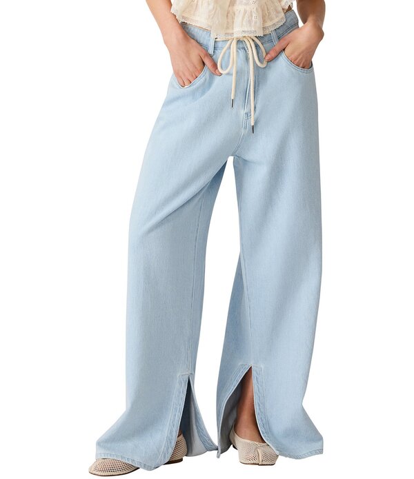 スティーブ マデン レディース ボトムス 心地よいズボン下 ワイドレッグ ジーンズ Steve Madden Maycen Mid-Rise Wide Leg Split Hem Coordinating Twill Denim Pants Faded Blue 青碧