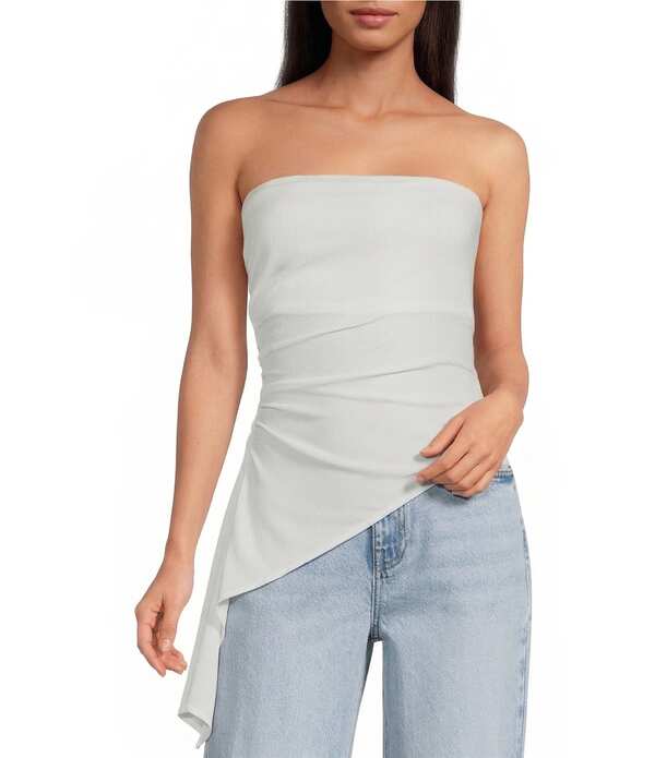 ジャンビニ レディース トップス プルオーバー 非対称 ストラップレス トップ 編み物 Gianni Bini Camille Strapless Asymmetrical Knit Blouse Ivory 象牙色