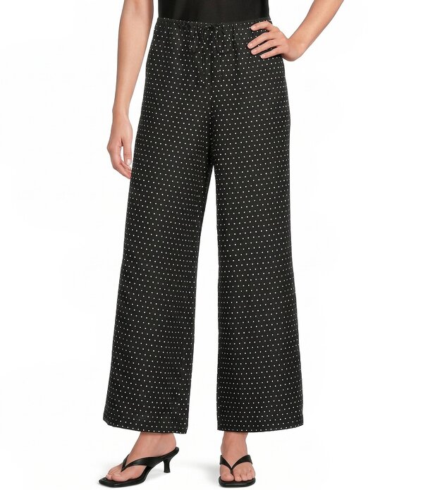 ジャンビニ レディース ボトムス 心地よいズボン下 点点柄 ワイドレッグ 点点 刷り上げる リネン Gianni Bini Marina Polka Dot Print Coordinating Linen Wide Leg Pants Black 黒いこと