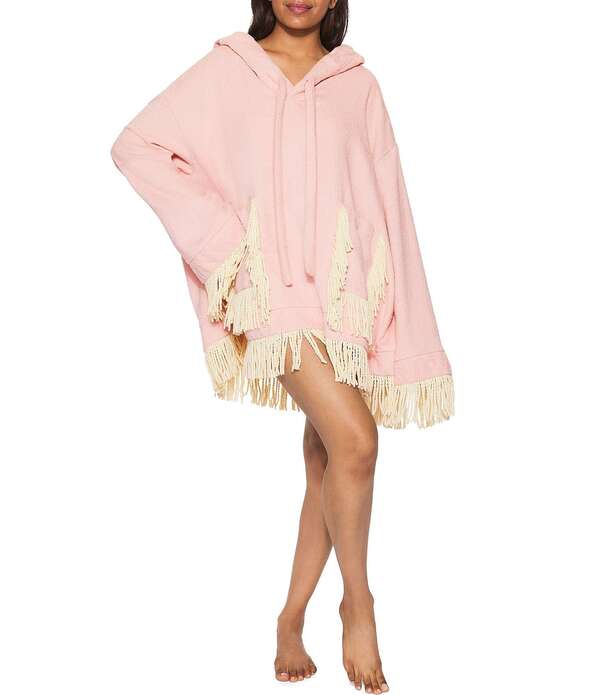 カートジェイガーロンドン レディース トップス 衣裳 Vのど首 パイル フリンジ パーカー Kurt Geiger London Kurt\u0027s Cabana V-Neck Long Sleeve Terry Cloth Fringe Trim Hoodie Pale Pink サクラ色