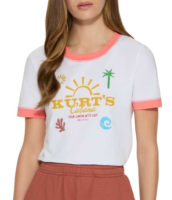 カートジェイガーロンドン レディース トップス プルオーバー クロップド ロゴタイプ Kurt Geiger London Kurt\u0027scoop Neck Short Sleeve Logo Cropped Tee White/Pink Salmon 白いこと