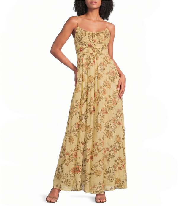 フリーピープル レディース トップス 衣装 A 生産ライン 刷り上げる ノースリーブ マキシ Free People FP One Ciella Printed Scoop Neck Sleeveless A-Line Maxi Dress Vanilla Custard Comb