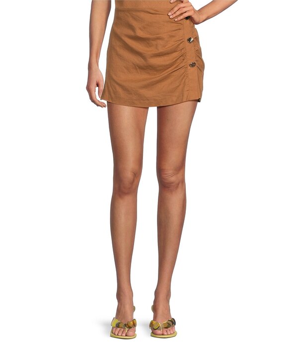 ジャンビニ レディース 下つ方スコート A 生産ライン ミニ リネン Gianni Bini Ada-Line Coordinating Linen Mini Skirt Pecan