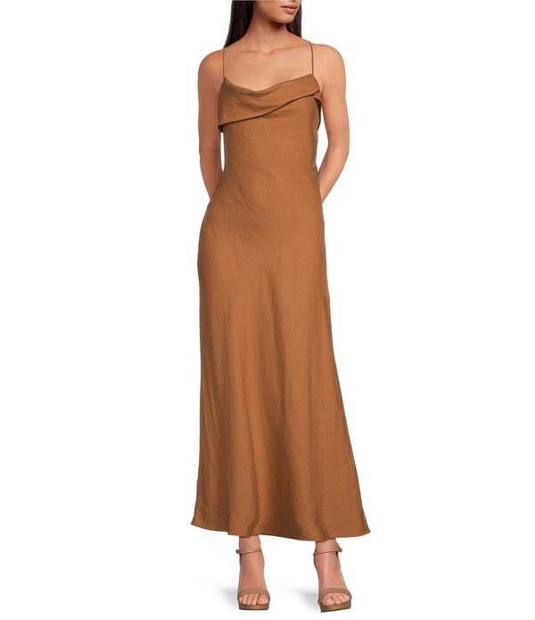 ジャンビニ レディース トップス 衣装 非対称 ドレープ ノースリーブ リネン マキシ Gianni Bini Cosette Asymmetrical Drape Neck Sleeveless Linen Maxi Dress Pecan