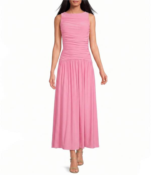 ジャンビニ レディース トップス 衣裳 A 伝達ルート ギャザー ノースリーブ 編み物 マキシ Gianni Bini Ruched Knit Boat Neck Sleeveless A-Line Maxi Dress Popink サクラ色