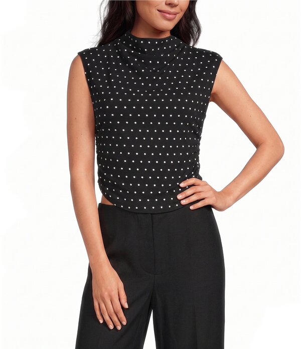 ジャンビニ レディース トップス シャツ ドット柄 モックネック ドット ノースリーブ ニット Gianni Bini Knit Polka Dot Mock Neck Sleeveless Tank Top Black White Polka Dot ホワイト|ReVida 店
