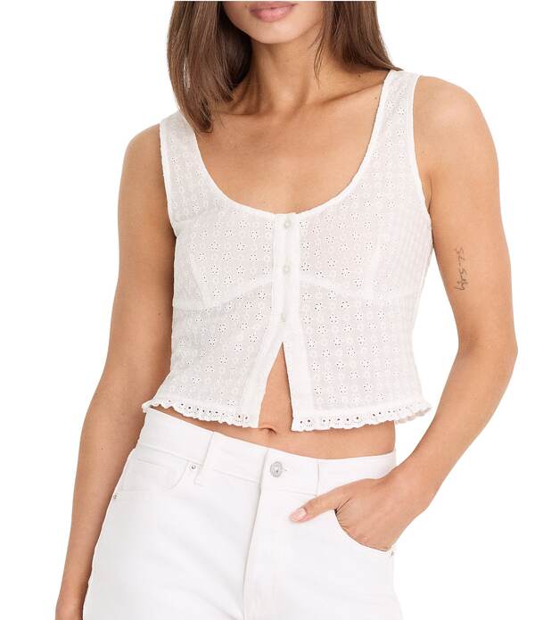 好ましいアメリカン レディース トップス ティーシャツ ノースリーブ Good American Theyelet Scoop Neck Sleeveless Button Frontop White 白いこと