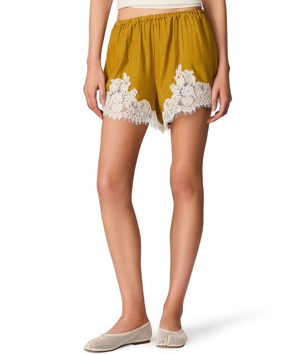 スティーブ マデン レディース ボトムス ハーフパンツ・ショーツ ショートパンツ サテン レース Steve Madden Daisee Pull-On Lace Hem Satin Jacquardot Shorts Thyme Green グリーン｜ReVida 店