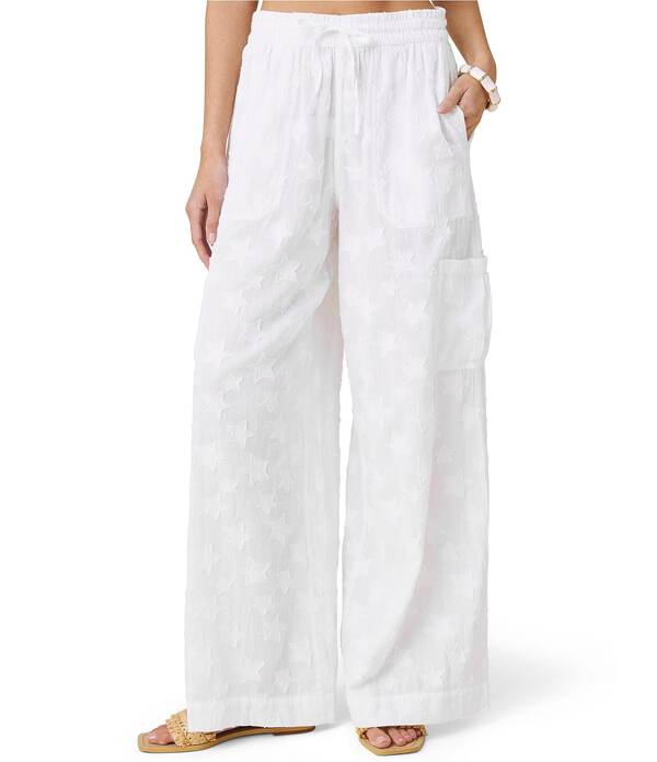 スプレンディット レディース ボトムス 心地好いズボン下 ワイドレッグ 旗がしら Splendid Caprice Star Drawstring Elastic Waist Wide Leg Pants White 白いこと