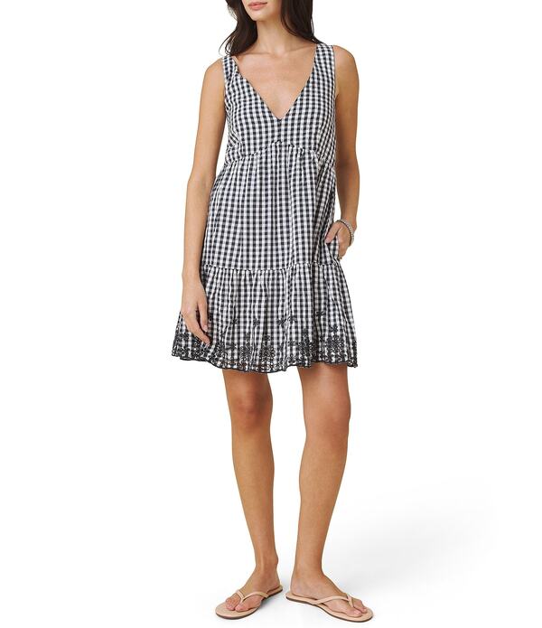 スプレンディット レディース トップス 衣装 Vのど首 ティアード ミニ ノースリーブ Splendid Checkered V-Neck Sleeveless Tiered Eyelet Mini Dress Navy/White 白いこと
