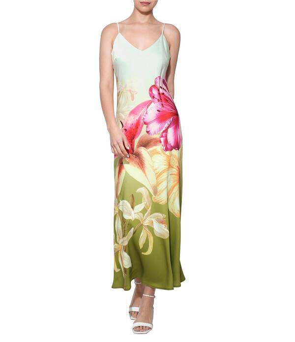アドレイン ラエ レディース トップス 衣装 刷り上げる MIDI Adelyn Rae Cecilia Print Slip Midi Dress Lime Multi 菩提樹