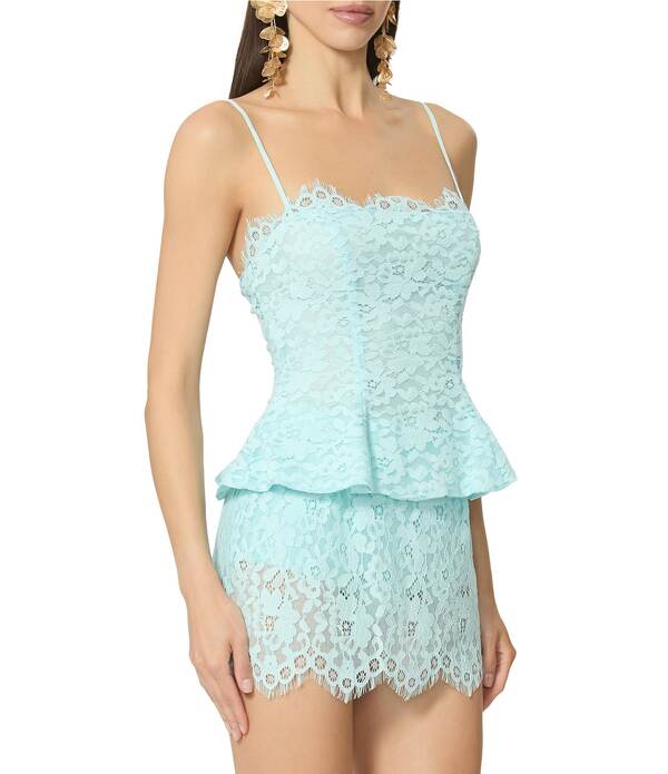 エーエフアールエム レディース トップス プルオーバー ノースリーブ スピード競技 AFRM Ari Lace Square Neck Sleeveless Peplum Top Blue Bell 青色