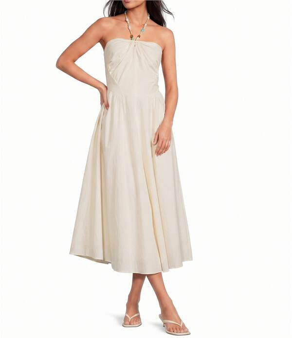 ルーシー光の都市 レディース トップス 衣装 A 生産ライン MIDI ノースリーブ ホルター Lucy Paris Hilary Bead Halter Neck Sleeveless A-Line Midi Dress Yellow 黄色