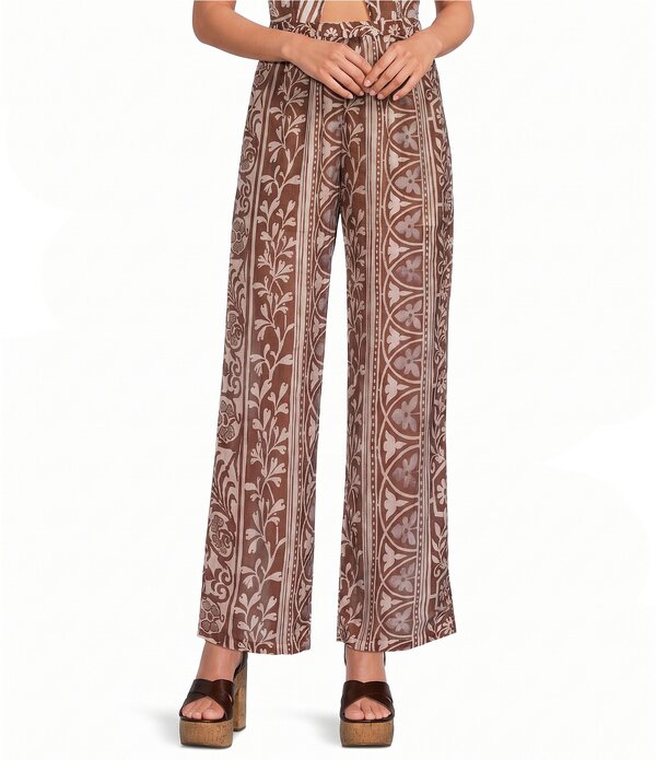 ルーシー光の都市 レディース ボトムス 心地よいズボン下 引っ切りない 刷り上げる Lucy Paris Kyle Printed High-Rise Straight Leg Coordinating Pant Brown/Cream 皮膚軟化剤