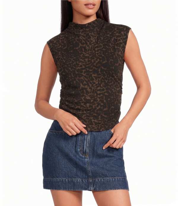 ジャンビニ レディース トップス シャツ モックネック プリント キャップ Gianni Bini Leopard Print Mock Neck Cap Sleeve Tank Top Leopard アニマル｜ReVida 店