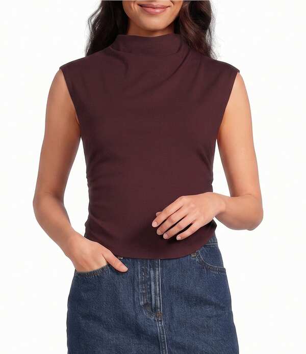 ジャンビニ レディース トップス シャツ モックネック キャップ Gianni Bini Mock Neck Cap Sleeve Crop Tank Top Mulberry|ReVida 店