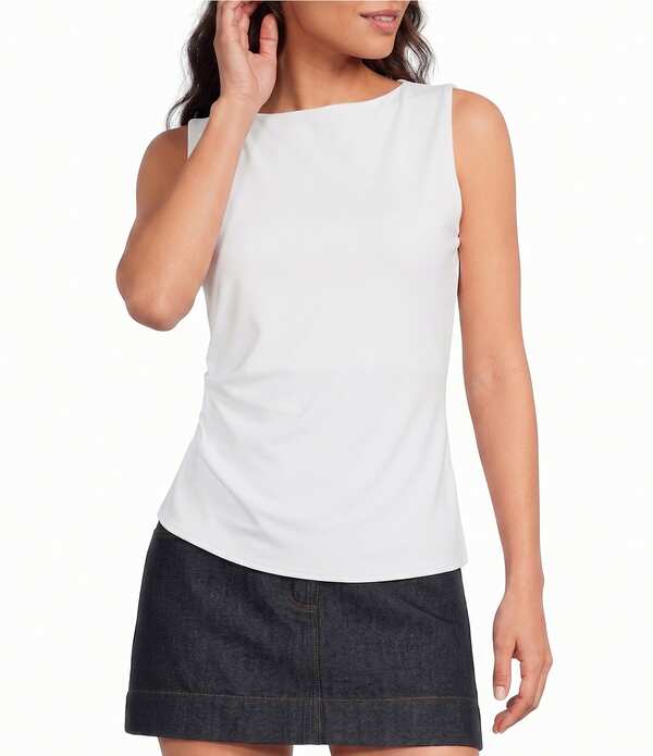 ジャンビニ レディース トップス シャツ アシンメトリー ノースリーブ ニット Gianni Bini Gabrielle Boat Neck Sleeveless Asymmetrical Knitank White ホワイト｜ReVida 店