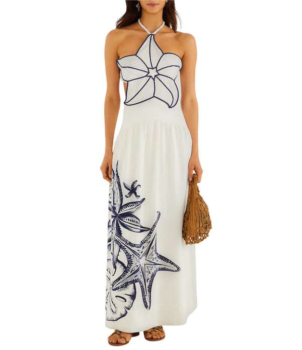 耕園 レディース トップス 衣装 ノースリーブ マキシ ホルター Farm Rioff-White Coastars 3D Bodice Halter Neck Sleeveless Maxi Dress Coastars 象牙色