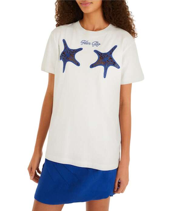 耕園 レディース トップス ティーシャツ 労働者の一団のど首 カットアウト White Farm Rio Starfish Cut-Out Crew Neck Short Sleeve T-Shirt Off-White 象牙色