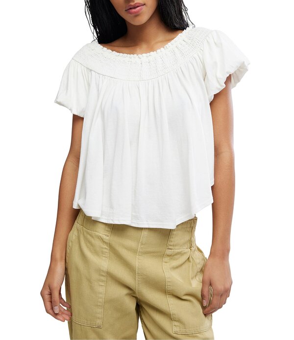 フリーピープル レディース トップス プルオーバー 編み物 Free People Mabel Off-the-Shoulder Short Sleeve Knitop Sugar Swizzle