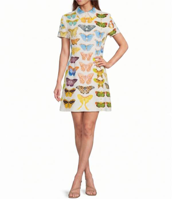 レイス レディース トップス 衣装 A 生産ライン 刷り上げる ミニ Reiss Tansy Butterfly Print Short Sleeve A-Line Mini Dress Ivory 象牙色