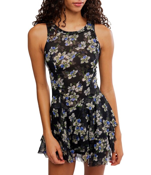 フリーピープル レディース トップス 衣装 御花柄 刷り上げる ミニ ノースリーブ 御花 Free People Raven Floral Printed Scoop Neck Sleeveless Mini Dress Midnight Combo